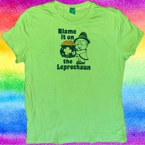 Women’s BLAME IT ON THE LEPRECHAUN St. Patrick’s Day Graphic T-Shirt | XXL | Y2K